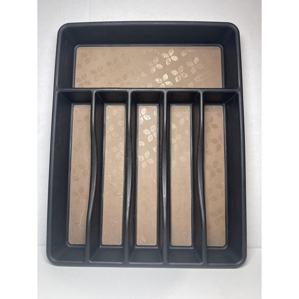 Rubbermaid‎ No-Slip Large, Silverware Tray Organizer, Black with Brown 11.9x15.1